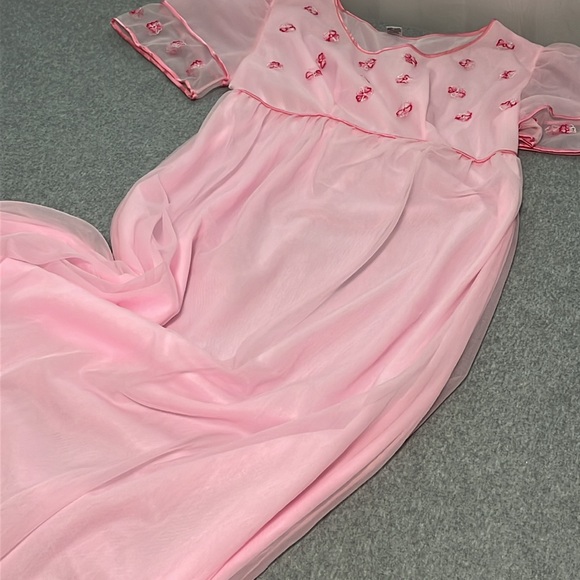 Vintage Fairy Night Gown Maxi Dress Coquette Pink Cottagecore Barbie Princess - Picture 9 of 11